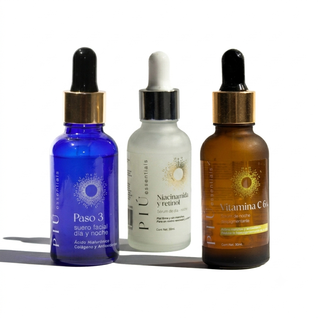 KIT TRIO DE SUEROS FACIALES RUTINA COMPLETA VITAMINAC, NIACINAMIDA, ÁCIDO HIALURÓNICO