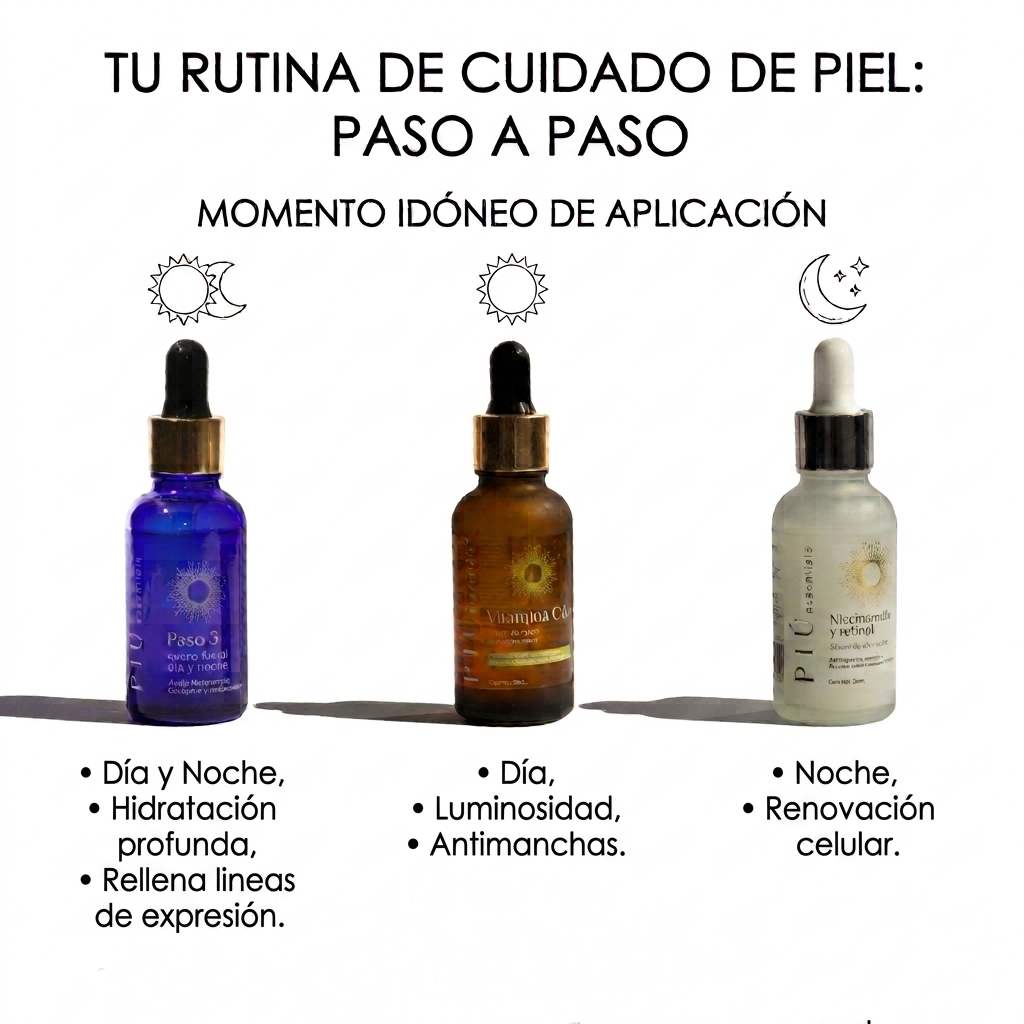 KIT TRIO DE SUEROS FACIALES RUTINA COMPLETA VITAMINAC, NIACINAMIDA, ÁCIDO HIALURÓNICO